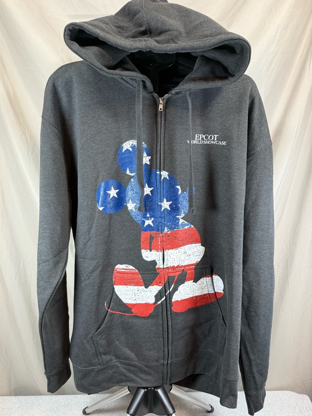 Disney Parks EPCOT World Showcase USA Mickey Mouse Full-Zip Hoodie Gray - 3X